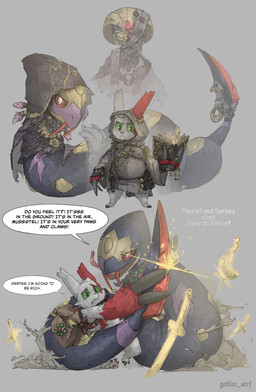 ambiguous_gender anthro badge bag biped black_text blade bone book claws clenched_teeth clothed clothing dialogue exclamation_point fangs feral forehead_gem fur gem green_eyes group holding_book holding_object hood melee_weapon name_drop pawpads paws pupils question_mark red_body red_eyes red_fur red_gem sharp_teeth skeleton speech_bubble standing sword tail tail_blade talking_to_another teeth text tongue trio weapon weapon_tail white_body white_fur white_pupils goblin_serf nintendo pokemon pokemon_mystery_dungeon spike_chunsoft generation_3_pokemon generation_4_pokemon legendary_pokemon pokemon_(species) seviper uxie zangoose 2025 absurd_res artist_name english_text hi_res