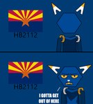 ambiguous_gender anthro arizona fangs flag frown looking_away machine mascot orange_eyes simple_background solo star teeth text redcrystal e621 esix android domestic_cat felid feline felis mammal robot impact_(font)