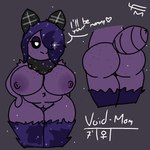 anthro arm_tuft arthropod_abdomen big_breasts big_butt black_sclera breasts butt clothing dialogue female female_symbol freckled_butt freckles front_and_back gender_symbol hair legwear looking_at_viewer mature_female mostly_nude nipples one_eye_obstructed purple_body purple_clothing purple_hair purple_legwear short_stack shoulder_tuft solo symbol talking_to_viewer text thick_thighs thigh_gap thigh_highs tuft wide_hips lustfueledmoth void_mom_(lustfueledmoth) arthropod insect lepidopteran moth 1:1 hi_res model_sheet