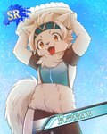 accessory anthro card_template clothing exposed_belly food headband holding_plate kemono male male_anthro onigiri rice solo tracksuit hit_ton_ton dogsled_club retaru_(hit_ton_ton) canid canine canis domestic_dog mammal nordic_sled_dog samoyed spitz character_name