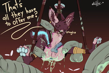 5_fingers anal_fluids animal_genitalia animal_penis anthro anus balls bdsm big_penis blue_penis bodily_fluids body_writing bondage bound butt canine_genitalia canine_penis clothing costume cum cum_covered cum_drip cum_in_ass cum_in_gape cum_in_mouth cum_inside cum_on_penis cumshot degradation dialogue disembodied_penis dripping ectoplasm ejaculation equine_genitalia equine_penis feet fingers forced fox_tail fur gang_rape gangbang gaping gaping_anus genital_fluids genitals group group_sex hair halloween_costume harness holidays huge_penis inside leaking_cum male male/male markings messy multicolored_body nude onomatopoeia pawpads paws penis rape restraints rope rope_bondage sex sex_toy simple_background solo_focus sound_effects suspension suspension_bondage tally_marks text toes western_tally_marks writing_on_butt marufox dark_souls fromsoftware halloween maruh canid canine demon fennec_fox fox hybrid mammal true_fox 2022 absurd_res digital_media_(artwork) english_text hi_res