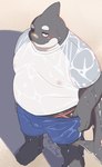 anthro belly blush bottomwear clothing jockstrap male moobs nipples one_eye_closed overweight shorts smug solo underwear underwear_showing undressing wet wet_clothing wink penguin0700 cetacean dolphin mammal marine oceanic_dolphin orca toothed_whale absurd_res hi_res