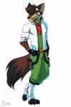 anthro biped brown_body brown_fur clothed clothing cosplay dipstick_tail footwear fully_clothed fur male markings multicolored_tail shirt shoes simple_background solo tail tail_markings topwear white_background kevinlaros nintendo star_fox fox_mccloud koen_the_fox canid canine fox mammal 2019 2:3 hi_res signature