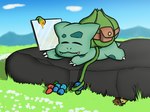 berry flower food fruit occa_berry oran_berry outside plant pokemon_berry relaxing rock sap solo tanning_mirror vines yache_berry leakyroot nintendo pokemon rooty_(leakyroot) bulbasaur cutiefly elemental_creature flora_fauna generation_1_pokemon generation_7_pokemon pokemon_(species)