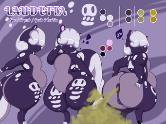 anus anus_focus belly big_belly big_butt bone butt butt_focus butt_grab circle circle_(marking) circle_background danger fart fart_cloud fart_fetish farting_at_viewer female female_feral feral front_view genitals green_fart_cloud grey_hair group hair hand_on_butt huge_belly huge_butt huge_hips huge_thighs larger_feral logo multicolored_body nude on_one_leg open_mouth open_smile purple_body rear_view side_view size_difference skull skull_head skunk_spray skunk_tail smile solo spread_anus spreading standing symbol_on_thigh thick_thighs three-quarter_view vulva wide_hips spikelove15 laudetta_(spikelove15) animal_humanoid humanoid mammal mammal_humanoid mephitid mephitid_humanoid skunk 4:3 absurd_res hi_res model_sheet portrait