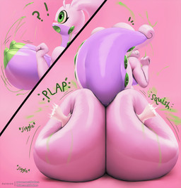 anthro areola big_breasts big_butt breasts butt butt_jiggle butt_squish deep_skin disembodied_hand duo female green_areola green_eyes green_nipples huge_breasts huge_butt interrobang jiggling nipples open_mouth pink_background rear_view simple_background solo_focus squish surprised tail text thousandfoldfeathers nintendo pokemon generation_6_pokemon goodra pokemon_(species) 2021 digital_media_(artwork) hi_res url