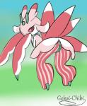 anthro anus female genitals gradient_background green_body heart_eyes heart_symbol pink_body pussy red_body red_eyes simple_background solo white_body gokai-chibi nintendo pokemon generation_7_pokemon lurantis pokemon_(species) 2016