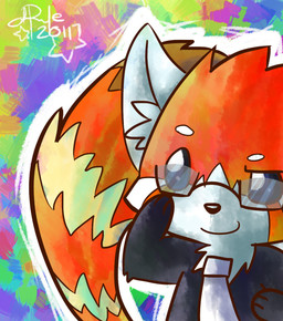 accessory ambiguous_gender anthro black_body black_eyes black_fur chibi eyebrows eyewear fur glasses necktie orange_body orange_fur outline paws pupils raised_eyebrow rectangular_glasses semi-anthro smile solo tail wearing_glasses white_body white_fur white_necktie white_outline white_pupils yassui ailurid mammal red_panda 2011 digital_drawing_(artwork) digital_media_(artwork) half-length_portrait hi_res portrait shaded