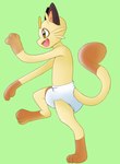 3_fingers anthro clean_diaper clothed clothing diaper digitigrade fingers fur male orange_eyes partially_clothed side_view simple_background solo walking wearing_diaper whiskers yellow_body yellow_fur hammymushpants nintendo pokemon generation_1_pokemon meowth pokemon_(species) 2024 digital_drawing_(artwork) digital_media_(artwork) hi_res