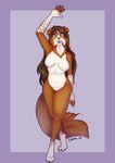 2017 4_toes 5_fingers absurd_res anthro blue_eyes breasts brown_body brown_fur brown_hair brown_nose canid canine canis celestina cheek_tuft claws collie domestic_dog facial_tuft featureless_crotch feet female fingers fur gesture hair herding_dog hi_res looking_at_viewer mammal navel open_mouth pastoral_dog sheepdog simple_background solo teeth toe_claws toes tongue tongue_out tuft waving white_body white_fur