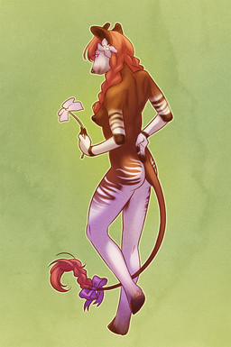 accessory anthro bow_(feature) bow_accessory bow_ribbon breasts female flower furgonomics hooves nipples nude plant rear_view ribbons solo tail tail_accessory tail_bow tail_ribbon callanish mammal unknown_species 2009