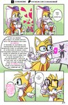 absurd_res anthro beverage biped canid canine chair comic dialogue drinking english_text eyewear fox fur furniture glasses heart_symbol hi_res holding_beverage holding_object ichduhernz male mammal miles_prower nude sega sitting solo sonic_the_hedgehog_(series) speech_bubble text wearing_glasses yellow_body
