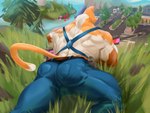 aiming anthro back_muscles barazoku belt big_butt big_muscles bottomwear building bulge butt clothed clothing day denim denim_bottomwear denim_clothing detailed_background fur grass gun handgun holster house huge_muscles jeans lying male muscular muscular_anthro muscular_male musical_note musical_symbol on_front outside painterly pants pistol plant ranged_weapon rear_view rifle road rock sniper_rifle solo street_lamp suspenders symbol thick_thighs topless topless_anthro topless_male tree triceps tuft weapon cldmkr epic_games fortnite meowscles domestic_cat felid feline felis mammal 2024 hi_res