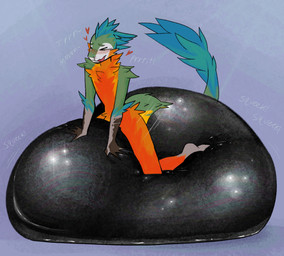 animal_noises anthro balloon blue_body blue_feathers blush chirping eyes_closed feathered_crest feathered_tail feathers green_body green_feathers grey_body grinding head_crest heart_(marking) humping inflatable kneeling latex liquid_latex male markings moan onomatopoeia open_mouth red_body red_feathers slime solo sound_effects tail text yellow_body yellow_feathers underrituals alexian dinosaur dromaeosaurid prehistoric_species reptile saurischian scalie theropod 2026 digital_drawing_(artwork) digital_media_(artwork) hi_res