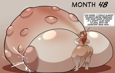 abdominal_bulge anthro belly big_belly big_breasts big_butt bodily_fluids breasts brown_body brown_eyes brown_fur brown_hair butt clenched_teeth dialogue facing_away_from_viewer female fetal_movement floppy_ears fur hair hands_on_hips huge_belly huge_breasts huge_butt hyper hyper_belly hyper_breasts hyper_pregnancy lactating looking_back pregnant solo speech_bubble standing teeth text thick_thighs tired_eyes wide_hips sudsypup bird_dog canid canine canis domestic_dog golden_retriever hunting_dog mammal retriever 2026 absurd_res digital_drawing_(artwork) digital_media_(artwork) english_text hi_res