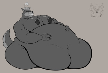anthro belly big_belly clothing hat headgear headwear huge_belly male moobs morbidly_obese morbidly_obese_male obese obese_male overweight overweight_male solo bigkingwoof disney robin_hood_(disney) sheriff_of_nottingham canid canine canis mammal wolf hi_res