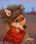 anthro black_nose blue_eyes brown_body brown_fur clothed clothing day detailed_background fur looking_at_viewer male outside red_body red_fur sky solo tan_body tan_fur fossa666 canid canine canis mammal wolf 2022 digital_media_(artwork) hi_res