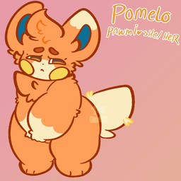 anthro female fluffy fluffy_tail overweight overweight_anthro overweight_female pokemorph shy small_hands solo tail text thick_thighs conditional_dnp tuvandalist nintendo pokemon fan_character pomelo_(tuvandalist) generation_9_pokemon pawmi pokemon_(species) 1:1 character_name hi_res model_sheet species_name
