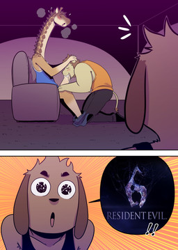 anthro anthro_on_anthro anthro_penetrated anthro_penetrating anthro_penetrating_anthro being_watched big_penis blush bodily_fluids bottomless bottomwear bottomwear_down brown_body brown_fur clothed clothing cum cum_in_mouth cum_inside erection exclamation_point fellatio fur genital_fluids genitals group huge_penis looking_at_another male male/male male_penetrated male_penetrating male_penetrating_male open_mouth oral pants pants_down partially_clothed penetration penile penis penis_in_mouth sex sitting tan_body tan_fur trio t0l0k capcom resident_evil andrew_(t0l0k) roy_(t0l0k) scott_(t0l0k) canid canine canis domestic_dog felid giraffe giraffid lion mammal pantherine 2025 comic hi_res meme