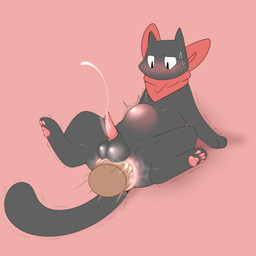 abdominal_bulge animal_genitalia animal_penis anus balls bestiality blush duo ejaculation feline_genitalia feline_penis feral feral_penetrated genitals human_on_feral human_penetrating human_penetrating_feral interspecies kerchief lying male male/male on_back pawpads penetration penis sex stretched_anus notsafecat nichijou sakamoto_(nichijou) domestic_cat felid feline felis human mammal 1:1 absurd_res hi_res