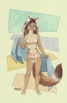 anthro bikini bikini_shorts biped blue_eyes clothed clothing female midriff navel skimpy solo spaghetti_strap standing swimwear tail two-piece_swimsuit nekoart domestic_cat felid feline felis mammal traditional_media_(artwork)