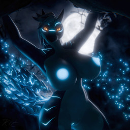 amber_eyes anthro anthrofied areola big_areola big_breasts big_eyes big_tail breasts curvy_figure electricity female full_moon genitals glowing glowing_areola glowing_eyes glowing_genitalia glowing_markings hair hands_above_head horn huge_areola huge_breasts looking_at_viewer markings moon multicolored_body multicolored_hair night seductive solo sparks tail thick_thighs voluptuous wide_hips kit3d kit3d_(modeler) capcom european_mythology monster_hunter mythology tachi_(kit3d) dragon fanged_wyvern mythological_creature mythological_scalie reptile scalie tobi-kadachi western_dragon wyvern 1:1 2025 3d_(artwork) blender_(artwork) digital_media_(artwork) hi_res signature