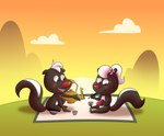 accessory anthro blush chopsticks date duo eating eating_food female flower flower_in_hair food hair hair_accessory male noodles plant romantic romantic_couple nyctophelia skunk_fu fan_character skunk_(skunk_fu) skunkette mammal mephitid skunk absurd_res hi_res