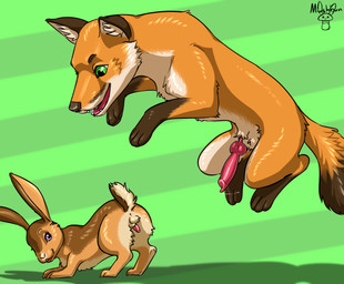 action_pose anatomically_correct anatomically_correct_genitalia anatomically_correct_penis animal_genitalia animal_penis anus ass_up backsack balls bodily_fluids brown_nose butt canine_genitalia canine_penis cheek_tuft digitigrade dipstick_tail dripping duo erection eye_contact eyelashes facial_tuft fangs feral feral_on_feral fur genital_fluids genitals glistening glistening_genitalia glistening_penis green_background green_eyes imminent_sex inner_ear_fluff interspecies jumping knot larger_feral larger_male leg_markings looking_at_another looking_at_partner looking_back looking_down looking_up male male/male markings midair open_mouth open_smile pattern_background paws penis penis_size_difference pose pounce precum precum_drip predator/prey presenting presenting_anus presenting_hindquarters purple_eyes raised_tail shadow sheath side_view simple_background size_difference small_balls small_penis smaller_feral smaller_male smile socks_(marking) striped_background tail tail_markings tapering_penis teeth tuft mushbun canid canine fox lagomorph leporid mammal rabbit 2020 hi_res