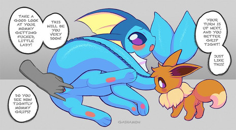 age_difference ambiguous_gender bad_parenting bestiality blush feet female female/ambiguous feral fingering genitals group one_leg_up paws penetration profanity raised_leg soles tail text toes trio vaginal vaginal_fingering vaginal_penetration vulva young young_female young_feral gashamon_(artist) nintendo pokemon eevee eeveelution generation_1_pokemon human mammal pokemon_(species) vaporeon english_text source_request unavailable_at_source daughter_(lore) incest_(lore) mother_(lore) mother_and_child_(lore) mother_and_daughter_(lore) parent_(lore) parent_and_child_(lore) parent_and_daughter_(lore)