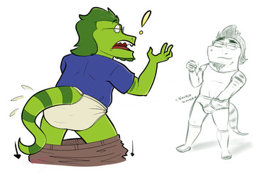 anthro assisted_exposure blue_clothing blue_shirt blue_t-shirt blue_topwear bottomwear briefs brown_bottomwear brown_clothing brown_pants butt clothed clothing directional_arrow down_arrow exclamation_point eyewear facial_hair fondling footwear glasses goatee green_body green_skin half-closed_eyes hand_in_underwear male narrowed_eyes open_mouth pants pantsing pantsless pantsless_anthro pantsless_male self_fondle sharp_teeth shirt shirt_tucked_into_underwear shocked simple_background socks solo sound_effects t-shirt tank_top teeth teeth_showing text tighty_whities tongue_showing topwear underwear white_background white_briefs white_clothing white_underwear y-fronts yellow_text ursanity reggie_igulas iguana iguanid lizard reptile scalie sketch
