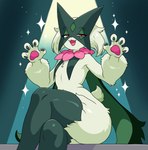 ambiguous_gender anthro big_butt butt crossed_legs fur mask paws raised_arms small_waist smile solo tail thick_thighs wide_hips activeajames nintendo pokemon felid feline generation_9_pokemon mammal meowscarada pokemon_(species) absurd_res hi_res