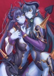 black_sclera blue_body blue_hair blue_skin blush breasts duo ear_piercing female hair heart_symbol horn humanoid_pointy_ears jewelry not_furry one_eye_closed piercing pointy_ears ranou smile spade_tail tail wink ran'ou_(tamago_no_kimi) shinrabanshou asmodeus_(shinrabanshou) astaroth demon humanoid hi_res daughter_(lore) mother_(lore) mother_and_child_(lore) mother_and_daughter_(lore) parent_(lore) parent_and_child_(lore) parent_and_daughter_(lore)