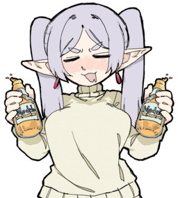 5_fingers beer_bottle beverage blush bottle breasts clothed clothed_female clothed_humanoid clothing container drunk ear_piercing ear_ring eyebrow_through_hair eyebrows eyes_closed female female_humanoid fingers grey_eyebrows grey_hair hair holding_beer holding_bottle holding_container holding_object humanoid_pointy_ears light_body light_skin long_hair not_furry open_mouth open_smile piercing pointy_ears ring_piercing simple_background smile solo substance_intoxication sweater topwear translucent translucent_hair twintails_(hairstyle) white_background pantsu-ripper anheuser-busch_inbev_sa/nv frieren_beyond_journey's_end modelo_(beer) frieren elf humanoid 2024 digital_media_(artwork) half-length_portrait hi_res portrait