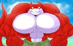 anthro beard big_muscles big_pecs bottomwear clothing dreamworks_smirk facial_hair grin huge_muscles huge_pecs hyper hyper_muscles hyper_pecs looking_at_viewer male multicolored_body multicolored_skin muscular muscular_anthro muscular_male pants pecs sharp_teeth short_beard smile solo standing teeth panscolipede fish marine shark 2014 hi_res