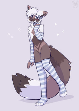anthro armwear blue_bow blue_collar blue_eyes brown_body brown_fur brown_nose cheek_tuft chest_tuft clothing collar facial_tuft femboy fur hair legwear looking_away male multicolored_body multicolored_fur pattern_armwear pattern_clothing pattern_legwear pattern_stockings paws pose short_hair simple_background snout solo standing stockings striped_armwear striped_clothing striped_legwear striped_stockings stripes tail tuft white_body white_fur white_hair fleurfurr canid canine mammal cel_shading colored colored_sketch digital_drawing_(artwork) digital_media_(artwork) hi_res shaded sketch
