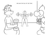 anatid anseriform athletic_wear avian bird daffy_duck duck exercise female group hi_res humanoid lagomorph leporid lola_bunny looney_tunes lordcuckness male mammal mephitid monochrome pepe_le_pew rabbit skunk stare striped_skunk trio warner_brothers weightlifting workout