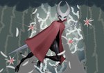 anthro black_body cloak cloak_only clothed clothing detailed_background exoskeleton female looking_at_viewer nude solo weapon stikcs hollow_knight team_cherry hornet_(hollow_knight) arthropod 3d_(artwork) digital_media_(artwork) hi_res