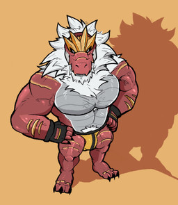 anthro black_sclera body_hair bulge chest_hair clothed clothing fingerless_gloves gloves handwear male muscular muscular_anthro muscular_male pubes shadow shirtless_anthro shirtless_male simple_background solo underwear underwear_only yellow_clothing yellow_underwear pkvibyn nintendo pokemon orion_(pkvibyn) fossil_pokemon generation_6_pokemon pokemon_(species) tyrantrum 2024 colored digital_media_(artwork) hi_res