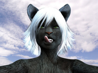 anthro fangs female green_eyes hair licking licking_lips licking_own_lips rape_face self_lick solo teeth tongue tongue_out white_hair young annonymouse domestic_cat felid feline felis mammal pantherine 3d_(artwork) digital_media_(artwork) source_request