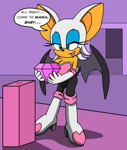 anthro armwear bat_ears bat_wings big_breasts blue_eyes boots breasts cleavage clothed clothing elbow_gloves exposed_diaper female footwear gem gloves handwear high_heeled_boots high_heels legwear membrane_(anatomy) membranous_wings open_mouth pillar shoes smile solo speech_bubble stealing tail text thief thigh_boots thigh_highs wings mephy44 sega sonic_the_hedgehog_(series) rouge_the_bat bat mammal absurd_res hi_res