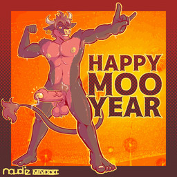 5_toes abs anthro armpit_hair ball_tuft balls big_balls big_penis bodily_fluids body_hair devil_horns_(gesture) ear_piercing ear_tag erection facial_piercing feet flexing foreskin genital_fluids genitals gesture glans hand_gesture holidays horn humanoid_genitalia humanoid_penis leaking_precum looking_at_viewer male muscular muscular_male navel nipples nose_piercing nude one_eye_closed pecs penis piercing plantigrade precum pubes saggy_balls septum_piercing solo sweat tail tail_tuft text throbbing throbbing_penis toes tuft vein veiny_penis wink yellow_glans yellow_nipples naudiz_(artist) new_year kabob_(dragonkabob) bovid bovine cattle mammal 1:1 absurd_res english_text hi_res