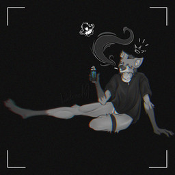 accessory alternative_fashion anthro athletic athletic_female bone camera_hud camera_view cigarette claws clothed clothing cross cross_necklace crown curvy_figure ear_tuft ears_up feet female fur garter goth hair headgear inner_ear_fluff jewelry leg_garter looking_at_viewer mane muscular muscular_anthro muscular_female necklace oversized_clothing oversized_shirt oversized_topwear piercing relaxing ring_piercing sharp_teeth shirt simple_background sitting skull smile smoke solo teeth topwear tuft luckeeart monster_energy thalia_(luckeeart) canid canine canis mammal maned_wolf wolf 1:1 absurd_res digital_media_(artwork) greyscale hi_res monochrome