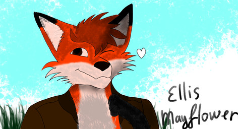 anthro ellis_mayflower_(oc) male one_eye_closed sky solo wink clivethebird canid canine fox mammal red_fox true_fox