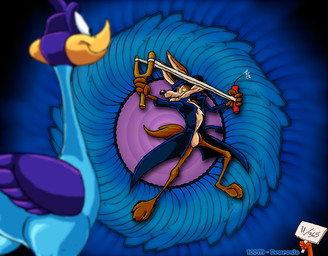 3_toes 4_fingers abstract_background action_pose anthro athletic athletic_anthro athletic_male beak belly biped black_clothing black_eyes black_fedora black_jacket black_nose black_topwear black_trenchcoat blue_body blue_feathers bottomless bottomless_anthro bottomless_male brown_body brown_fur calf_tuft chest_tuft clothed clothing coat countershading duo dynamite explosives eyebrows feathered_wings feathers feet fingers fluffy fluffy_chest fluffy_tail fur glaring glaring_at_another head_feathers head_tuft holding_dynamite holding_slingshot jacket knee_tuft leg_tuft looking_at_another male multicolored_body multicolored_feathers multicolored_fur open_clothing open_jacket open_topwear open_trenchcoat parody paws pecs plantigrade pose puffed_out_chest purple_body purple_feathers raised_tail ranged_weapon sizzling skinny skinny_anthro skinny_male slim slim_anthro slim_male slingshot smile smiling_at_another standing tail tan_belly tan_body tan_eyebrows tan_fur text tnt toe_tuft toes topwear trenchcoat tuft two_tone_body two_tone_feathers two_tone_fur weapon white_sclera wings yellow_beak yellow_sclera stevethedragon james_bond_(series) looney_tunes warner_brothers road_runner_(looney_tunes) wile_e._coyote avian bird canid canine canis coyote cuculiform greater_roadrunner mammal new_world_ground_cuckoo roadrunner 2010 artist_name colored dated digital_drawing_(artwork) digital_media_(artwork) pinup shaded sketch