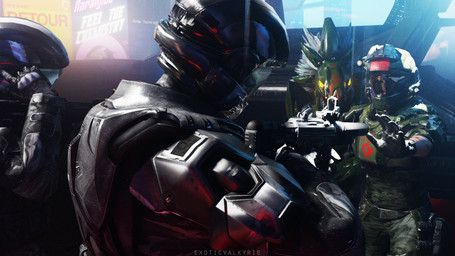aiming_gun aiming_weapon anthro armor blue_body blue_feathers camo car carbine city city_background clothing dark duo_focus faceless_character faceless_human feather_hair feathered_crest feathers female female_human gloves glowing glowing_eyes grey_body grey_scales group gun handwear head_crest headgear helmet holding_gun holding_object holding_ranged_weapon holding_submachine_gun holding_weapon light_body light_skin male male_anthro night police pseudo_hair raised_arm raised_hand ranged_weapon scales sharp_teeth submachine_gun teeth vehicle warthog_vehicle_(halo) weapon yellow_eyes exotic_valkyrie halo_(series) microsoft xbox_game_studios jazz_(exoticvalkyrie) alien avian human kig-yar mammal scalie t'vaoan 16:9 3d_(artwork) absurd_res colored digital_media_(artwork) hi_res widescreen
