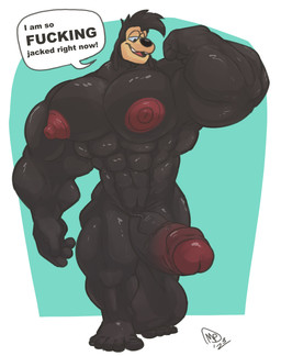 4_fingers 5_toes abs anthro areola balls barazoku biceps big_balls big_muscles big_nipples big_pecs big_penis biped black_body black_hair black_nose black_penis calf_muscles countershade_face countershading erection feet fingers flexing flexing_bicep floppy_ears forearm_muscles foreskin front_view genitals glans hair huge_balls huge_muscles huge_nipples huge_pecs huge_penis humanoid_feet humanoid_genitalia humanoid_hands humanoid_penis hyper hyper_balls hyper_genitalia hyper_muscles hyper_penis looking_down looking_down_at_self male male_anthro muscular muscular_anthro muscular_arms muscular_male muscular_thighs nails narrowed_eyes nipples nude nude_anthro nude_male open_mouth open_smile partially_retracted_foreskin pecs penis pink_tongue plantigrade profanity quads red_areola red_glans red_nipples simple_background smile solo speech_bubble standing talking_to_self tan_face teeth text toenails toes tongue triceps vein veiny_penis maxpany disney goof_troop max_goof canid canine canis domestic_dog mammal 2023 absurd_res digital_drawing_(artwork) digital_media_(artwork) english_text full-length_portrait hi_res portrait shaded signature