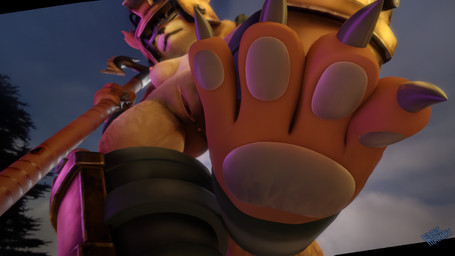 4_toes anthro anus armor breasts claws clothed clothing feet female foot_focus fur genitals halberd headgear looking_at_viewer melee_weapon partially_clothed pawpads plant polearm public sky solo step_pose stepping_on_viewer tail toes tree vulva weapon edricmarcry blizzard_entertainment warcraft mahkee_(edricmarcry) canid mammal vulpera 16:9 2025 3d_(artwork) digital_media_(artwork) hi_res watermark widescreen