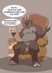 5_fingers anthro balls belly big_penis brown_body brown_fur chair circumcised circumcision_scar claws dialogue eyebrows finger_claws fingers fur furniture genital_piercing genital_scar genitals grey_body grey_fur holding_list holidays hooves horn list looking_at_viewer male mature_male muscular naughty_list navel on_chair open_mouth penis penis_piercing piercing prince_albert_piercing red_eyes saggy_balls scar sharp_teeth simple_background sitting slightly_chubby solo speech_bubble talking_to_viewer teeth text tongue vein veiny_penis hardermoo christmas krampus bovid caprine caprine_demon demon goat_demon mammal 2021 absurd_res english_text hi_res