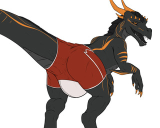 anus anus_outline ass_up big_bulge big_tail bottomwear bulge butt claws clothed clothing detailed_bulge feral furgonomic_bottomwear furgonomics horn huge_bulge inviting inviting_viewer leaning leaning_forward looking_at_viewer looking_back looking_over_shoulders male markings paws pubic_boot pubis pubis_bulge pubis_bulge_in_pants raised_hips raised_tail revealing_outfit scales seductive shorts skimpy solo spread_legs spreading suggestive tail tailbutt teasing thick_tail tight_bottomwear tight_bulges tight_clothing tight_shorts tight_underwear underwear conditional_dnp samagthrav2 ashkor alien dinosaur dromaeosaurid prehistoric_species reptile saurischian scalie theropod velociraptor 5:4 absurd_res hi_res