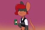 4_fingers anthro black_body buckteeth clothing fingers hair male mouse_tail red_hair shirt solo tail teeth topwear jovi_cap shannon_(jovi_cap) mammal mouse murid murine rodent hi_res